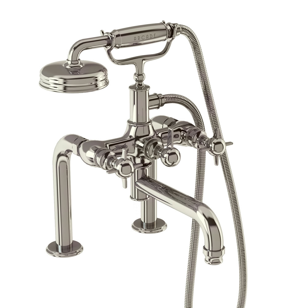 Arcade Bath shower mixer deck-mounted - nickel with handle